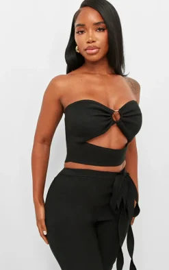 Shape Black Stretch Woven Ring Front Bandeau Top