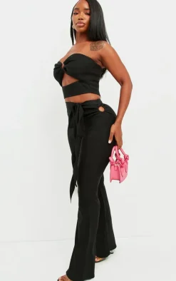 Shape Black Stretch Woven Ring Detail Flare Pants