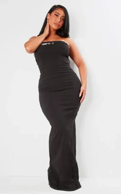 Shape Black Stretch Woven Belted Bandeau Maxi Dress