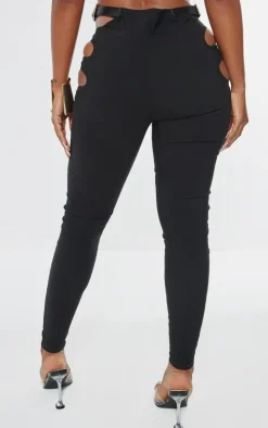 Shape Black Stretch Woven Cut Out Waist Buckle Pants