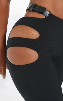 Shape Black Stretch Woven Cut Out Waist Buckle Pants