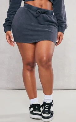 Shape Black Sweat Drawstring Mini Skirt