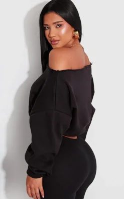 Shape Black Sweat Raw Hem Slouch Crop Sweatshirt