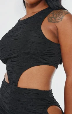 Shape Black Textured Cut Out Sleeveless Bodysuit