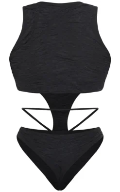 Shape Black Textured Cut Out Sleeveless Bodysuit