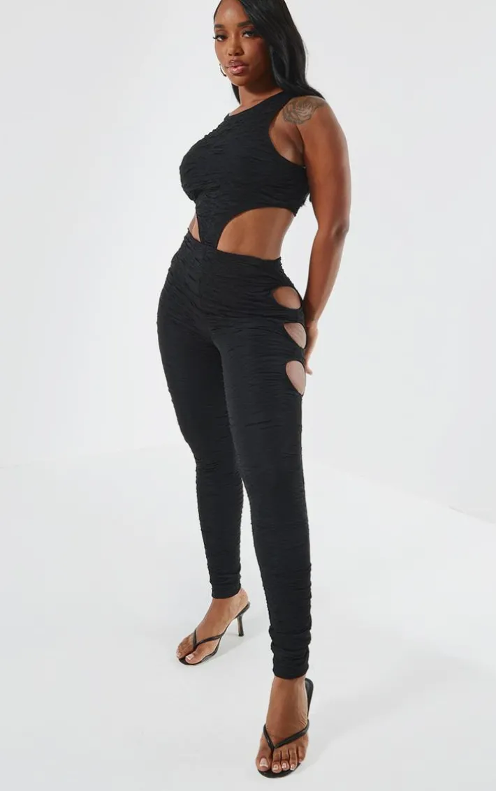 Shape Black Textured Cut Out Leggings