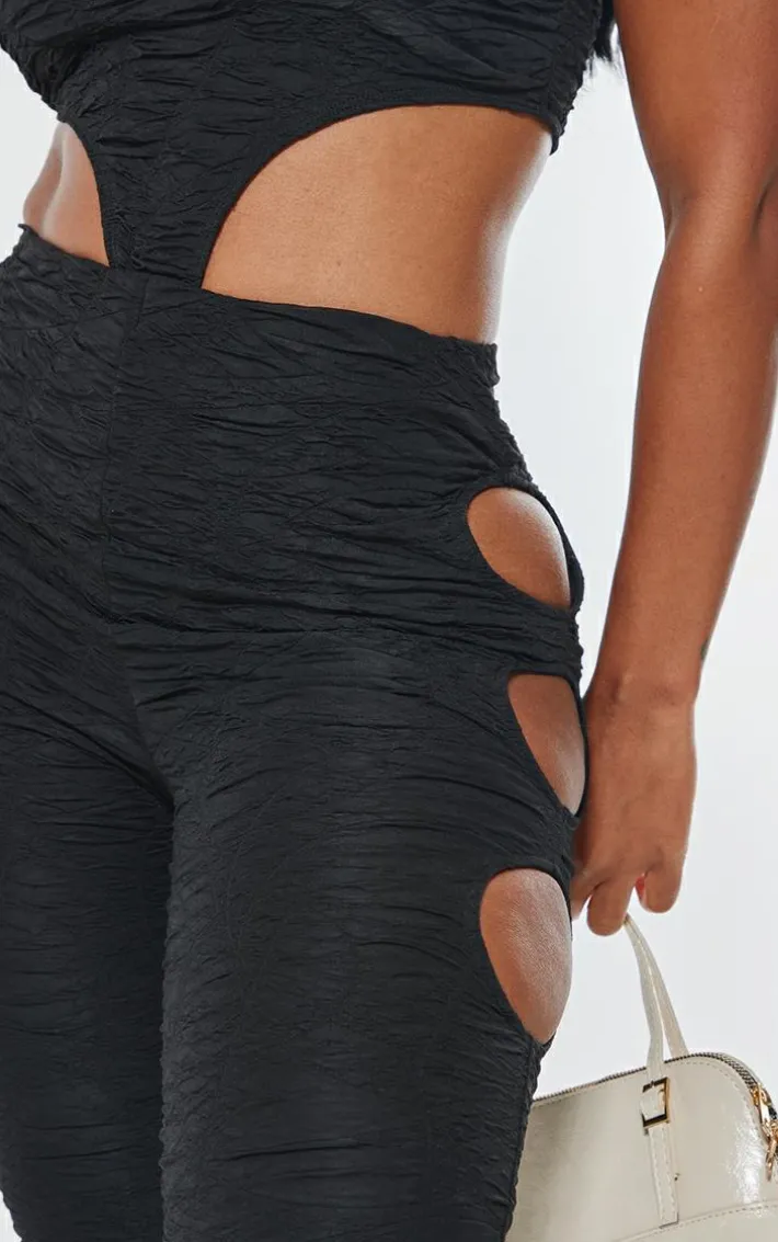 Shape Black Textured Cut Out Leggings