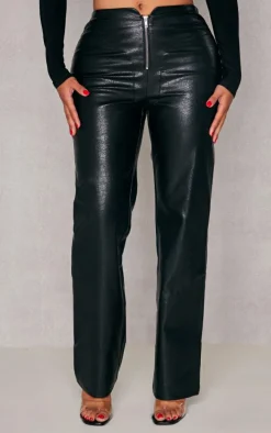 Shape Black Textured Faux Leather Zip Straight Leg Pants