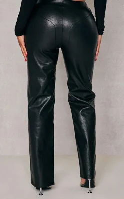 Shape Black Textured Faux Leather Zip Straight Leg Pants