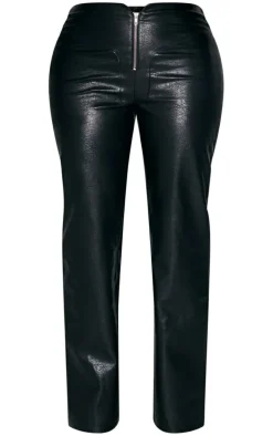 Shape Black Textured Faux Leather Zip Straight Leg Pants