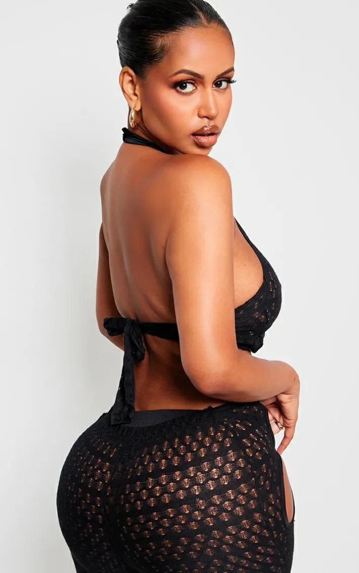 Shape Black Textured Halterneck Cut Out Top