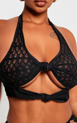 Shape Black Textured Halterneck Cut Out Top