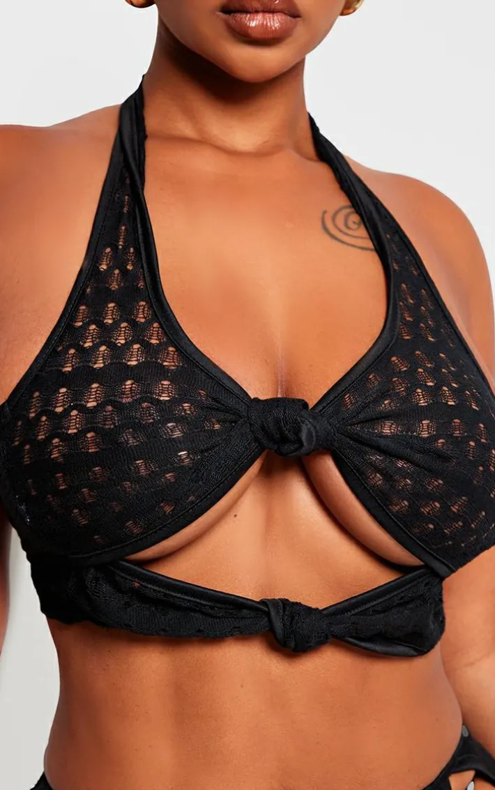 Shape Black Textured Halterneck Cut Out Top