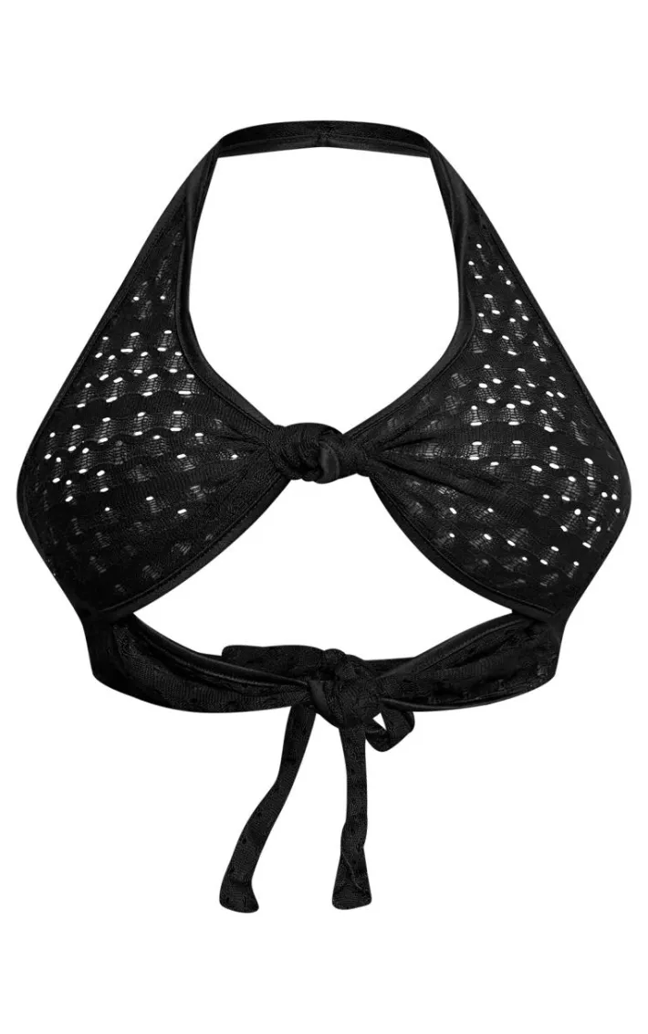 Shape Black Textured Halterneck Cut Out Top