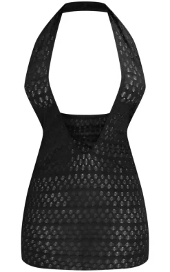 Shape Black Textured Halterneck Plunge Mini Dress
