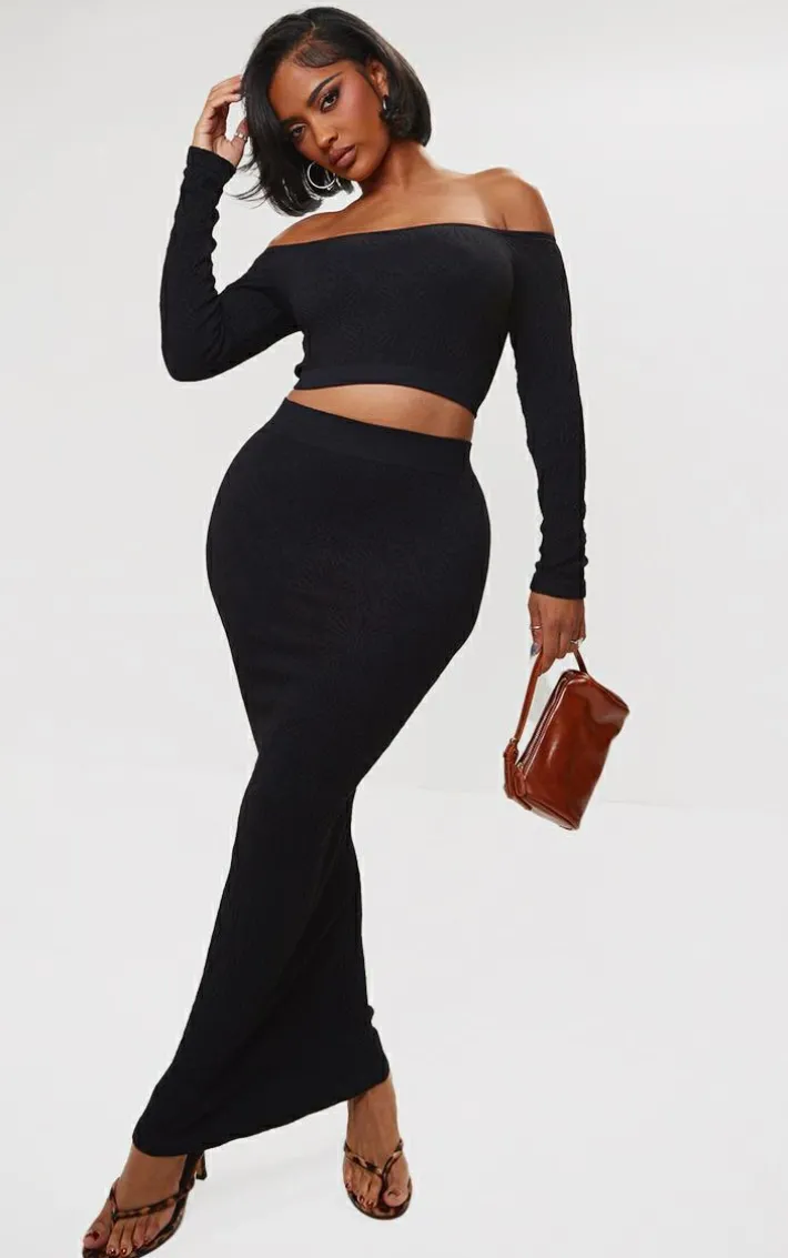 Shape Black Textured Seamless Maxi Skirt