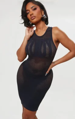 Shape Black Textured Seamless Body Sleeveless Bodycon Dress