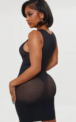 Shape Black Textured Seamless Body Sleeveless Bodycon Dress
