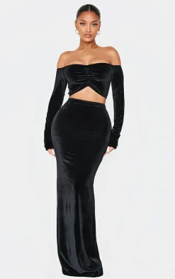 Shape Black Velvet Maxi Skirt
