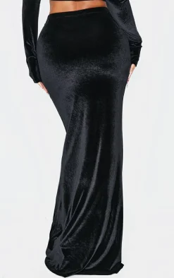 Shape Black Velvet Maxi Skirt