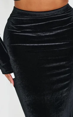 Shape Black Velvet Maxi Skirt