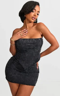 Shape Black Washed Cotton Seam Bandeau Top