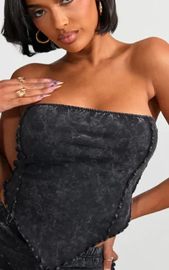 Shape Black Washed Cotton Seam Bandeau Top