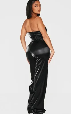 Shape Black Wet Look Bandeau Wide Leg Jumpsuit