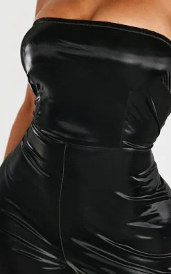 Shape Black Wet Look Bandeau Wide Leg Jumpsuit