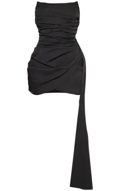 Shape Black Woven Bandeau Drape Front Mini Dress