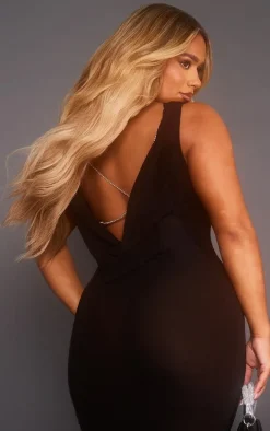 Shape Black Woven Cowl Neck Sequin Back Maxi Dress