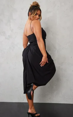 Shape Black Woven Cut Out Detail Ruched Midi Dress