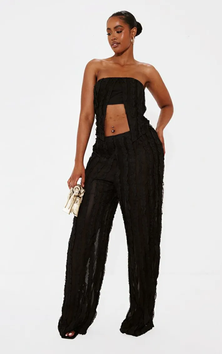 Shape Black Woven Frill Detail Wide Leg Pants
