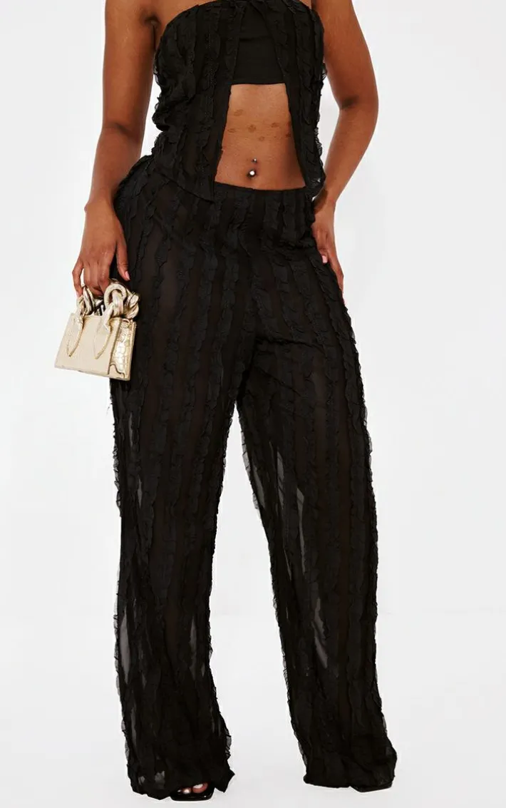 Shape Black Woven Frill Detail Wide Leg Pants
