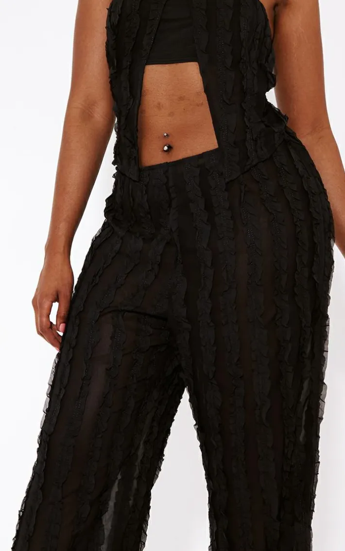 Shape Black Woven Frill Detail Wide Leg Pants