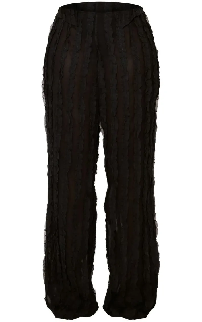 Shape Black Woven Frill Detail Wide Leg Pants