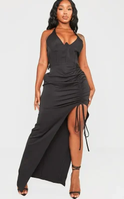Shape Black Woven Halterneck Cut Out Maxi Dress
