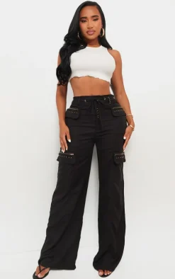 Shape Black Woven Pocket Detail Wide Leg Pants