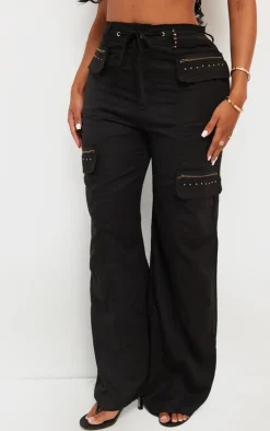 Shape Black Woven Pocket Detail Wide Leg Pants