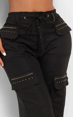 Shape Black Woven Pocket Detail Wide Leg Pants