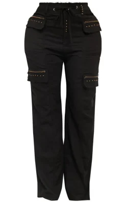 Shape Black Woven Pocket Detail Wide Leg Pants