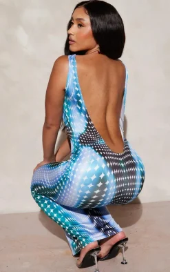 Shape Blue Abstract Print Sleeveless Low Back Midaxi Dress