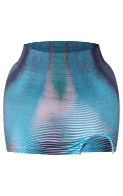 Shape Blue Body Print Split Side Mini Skirt