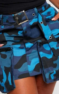 Shape Blue Camo Print Pocket Detail Mini Skirt