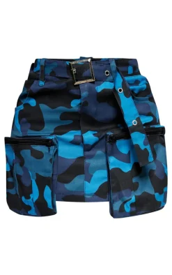 Shape Blue Camo Print Pocket Detail Mini Skirt