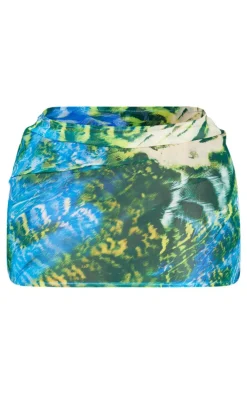 Shape Blue Chiffon Zebra Printed Mini Skirt