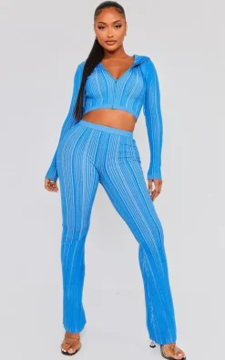 Shape Blue Contrast Knit Skinny Flare Pants