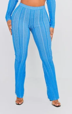 Shape Blue Contrast Knit Skinny Flare Pants