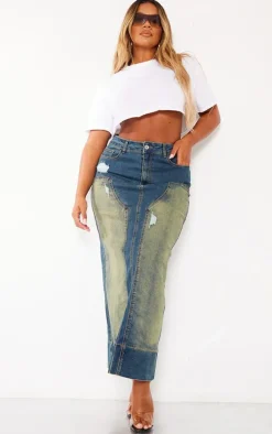 Shape Blue Denim Washed Maxi Skirt