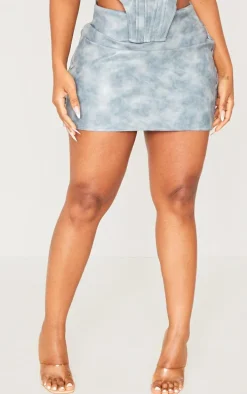 Shape Blue Faux Leather Button Side Mini Skirt